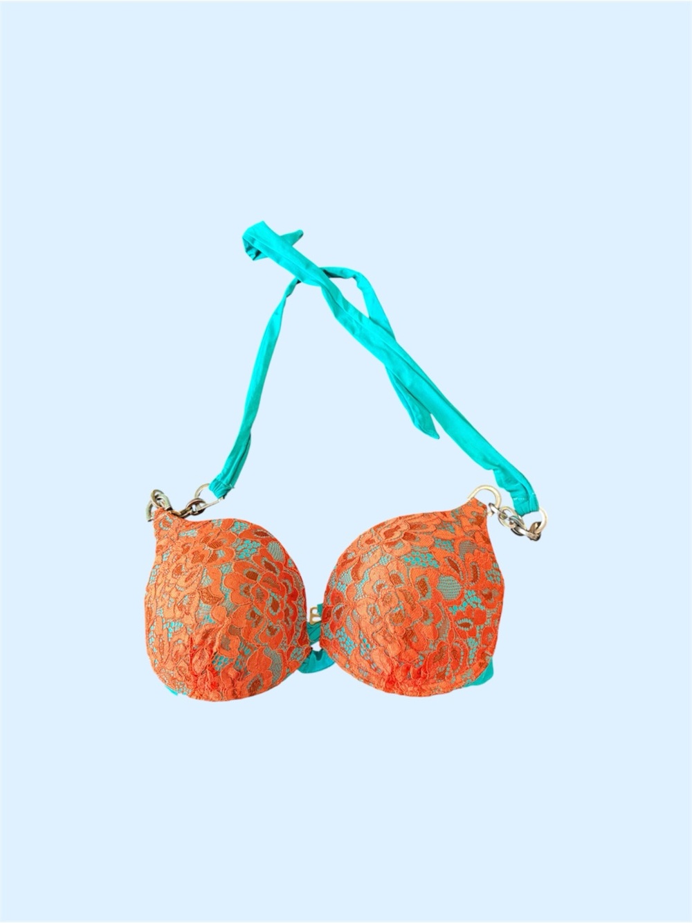 Beach Bunny turquoise, and Orange Lace Push-Up Bikini Top
